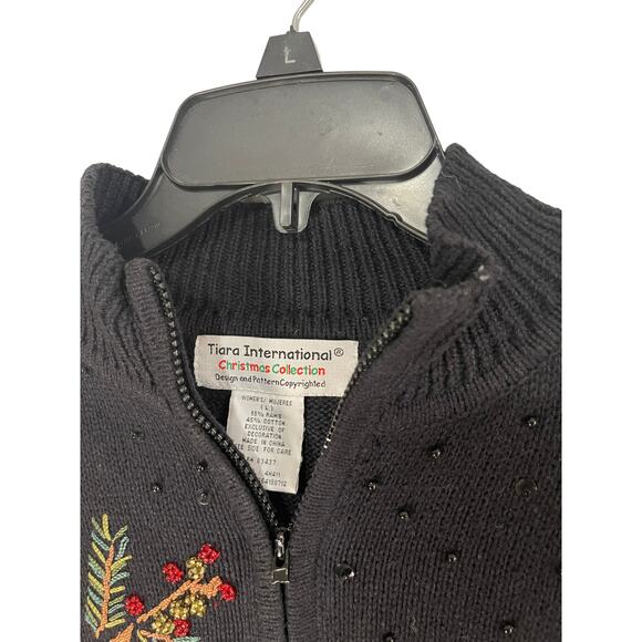 Tiara International Vintage‎ Sequin Red Robin Holiday Embroidered Sweater - Picture 6 of 8